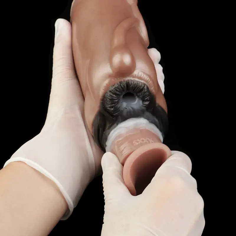 🐮 Silicone Ebony Cow Vagina Male Masturbator - FurryDildo Realistic Cow Pussy Sex Toy