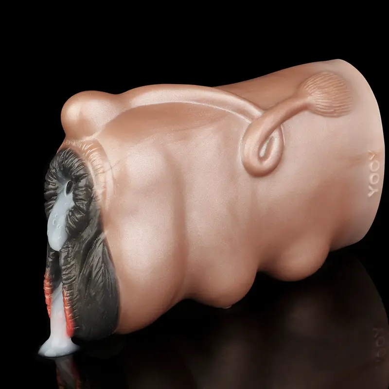 🐮 Silicone Ebony Cow Vagina Male Masturbator - FurryDildo Realistic Cow Pussy Sex Toy