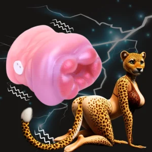 🐆 Clouded Leopard Vibrating Fleshlight – 3.35in Remote-Controlled Masturbator with Puffy Pink Lips