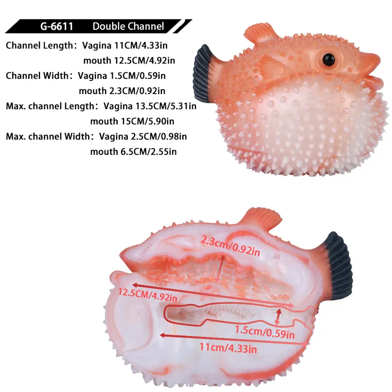 🐠 Fish Fleshlight Double-Channel Fleshlight – 4.92in & 4.33in Silicone Fish Masturbator with Textured Spikes