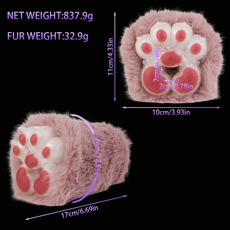 😻 Cat Fleshlight - Pink Furry Animal Paw Silicone Masturbator