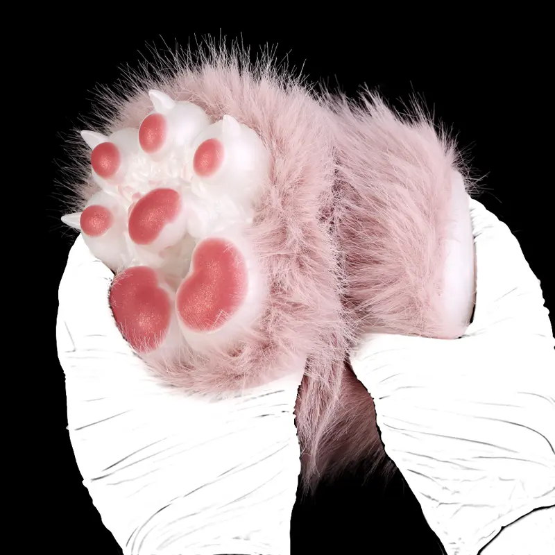 😻 Cat Fleshlight - Pink Furry Animal Paw Silicone Masturbator