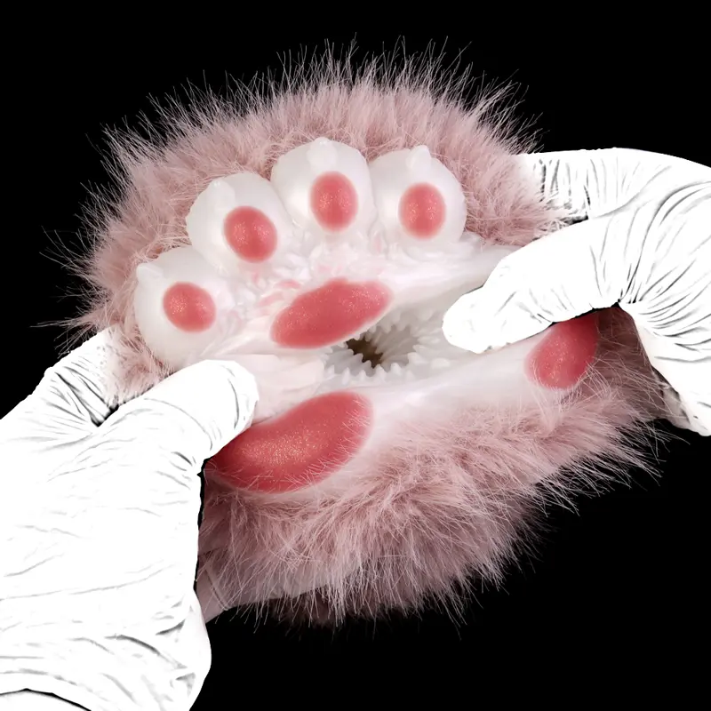 😻 Cat Fleshlight - Pink Furry Animal Paw Silicone Masturbator