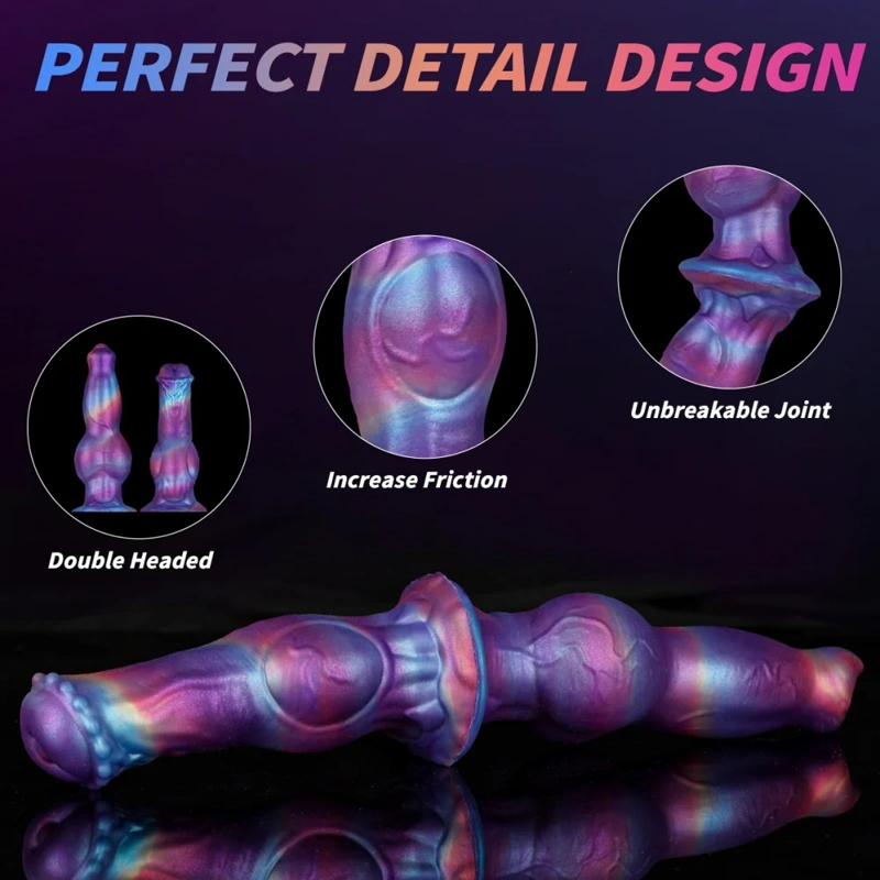 🐶 Cosmic Nebula Dual-Headed Dog Knotted Dildo - Flexible Liquid Silicone Double