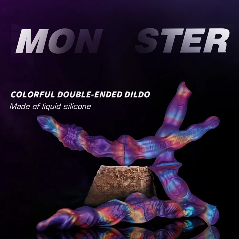 🐶 Cosmic Nebula Dual-Headed Dog Knotted Dildo - Flexible Liquid Silicone Double